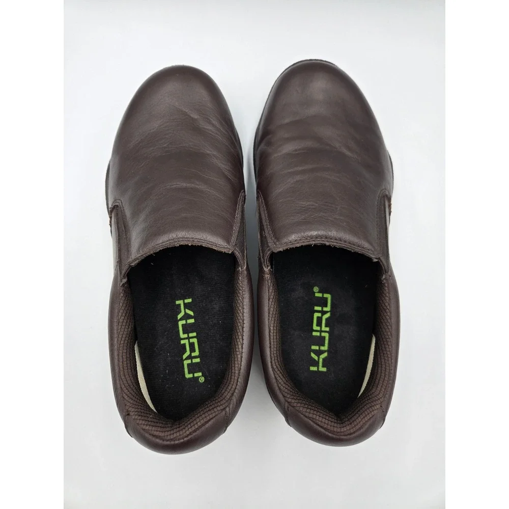 Kuru Mens 8.5 Dark Brown‎ Leather Slip On Loafers Comfort Walking Shoes